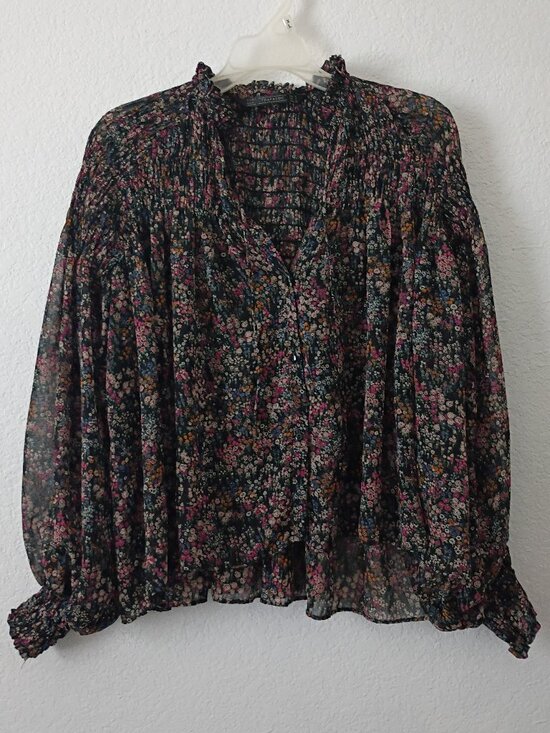 Zara Tops - Zara Trafaluc Women's Smocked Long Sleeve Floral  Blouse